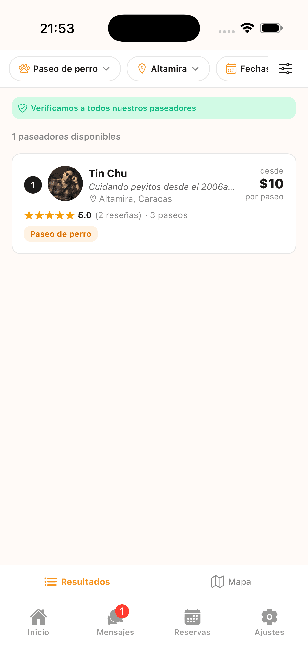 Lista de paseadores verificados disponibles cerca de tu zona