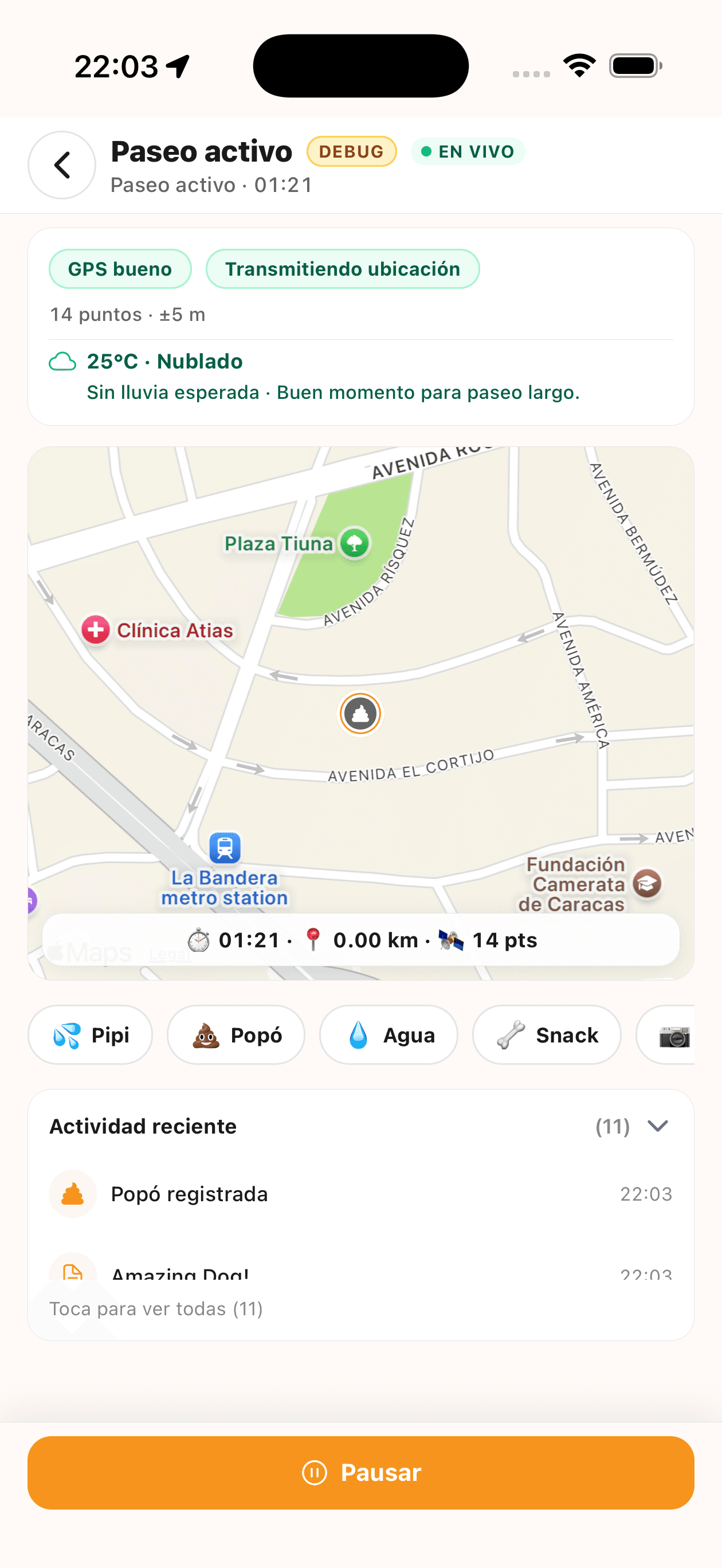 Mapa con seguimiento GPS en vivo durante un paseo activo
